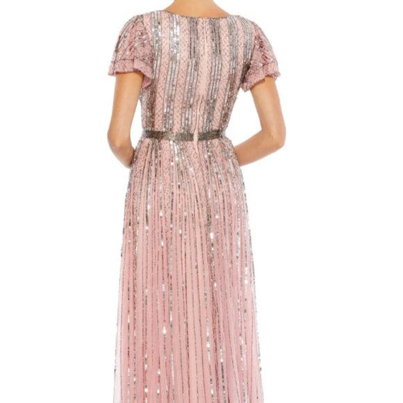 MAC DUGGAL 70108 SEQUIN STRIPE V-NECK ROSE GOWN sz  10 - Picture 3 of 4